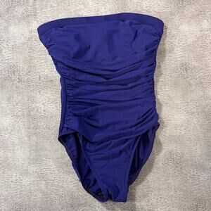 Purple Strapless Ruched One Piece Swimsuit